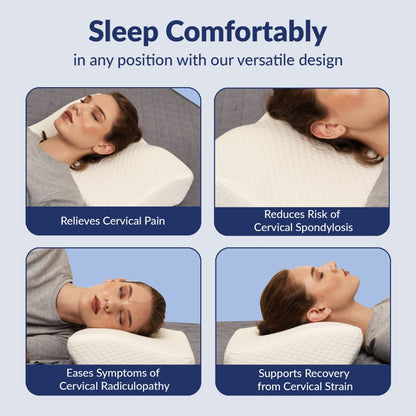 Cervical pillow for neck pain relief, designed to provide ergonomic support and comfort.